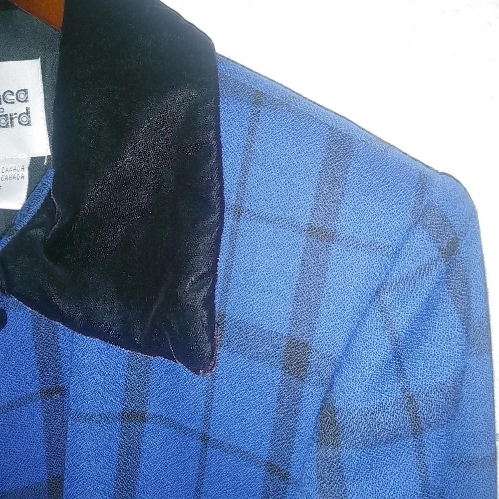 Bianca Nygard 6 Wool Blend Black Blue Plaid Blazer Coat - Picture 10 of 10